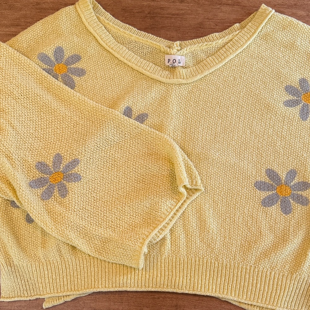 POL Light Yellow Floral Women's Sweater